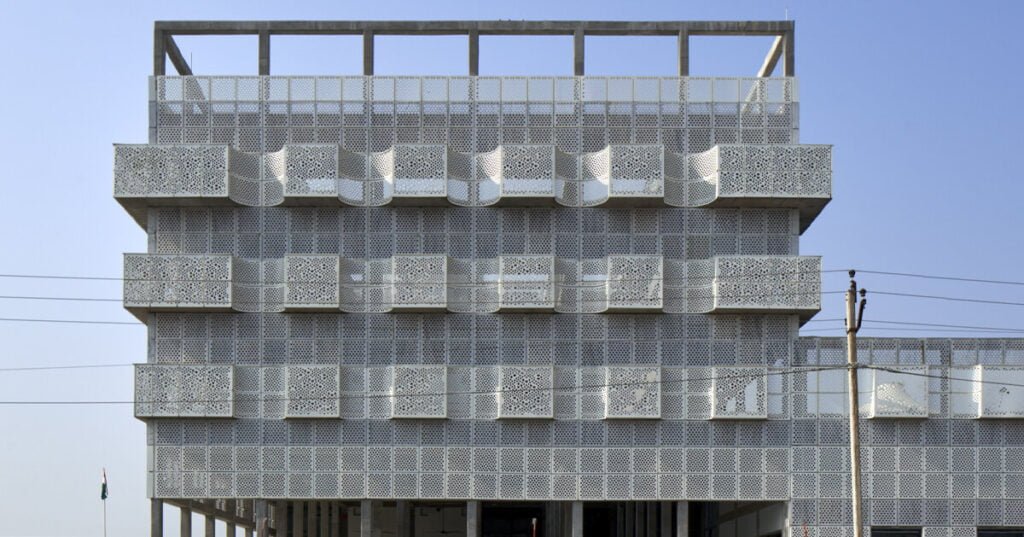 third space by studio saar in rajasthan boasts patterned jali screens