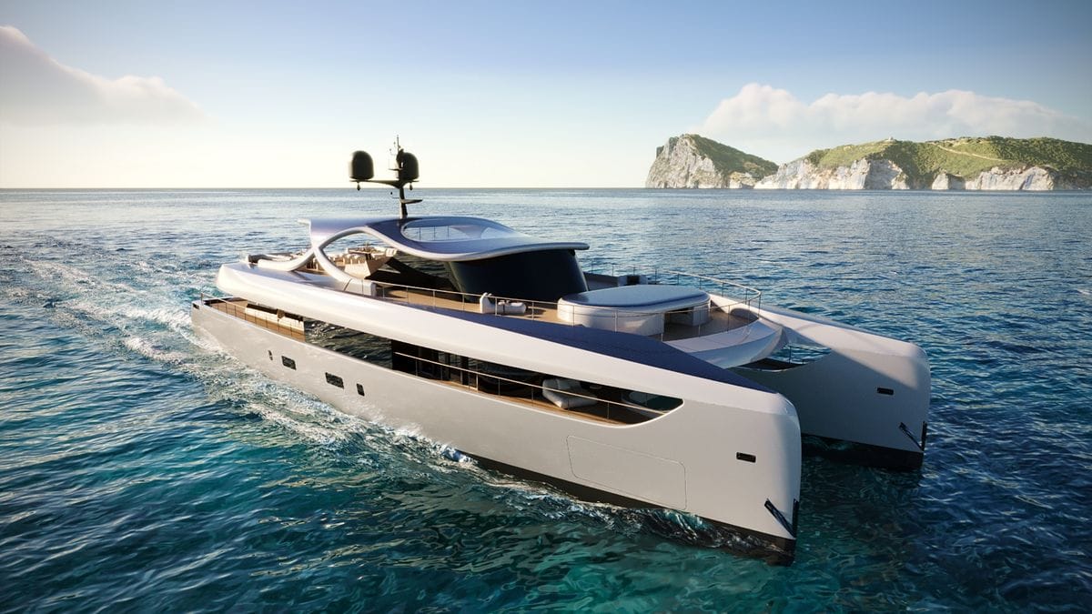 Yves Béhar gives striking shape and form to this new hybrid-electric catamaran concept