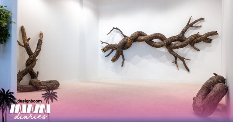 henrique oliveira sculpts gnarled nature for ruinart lounge at art basel miami beach