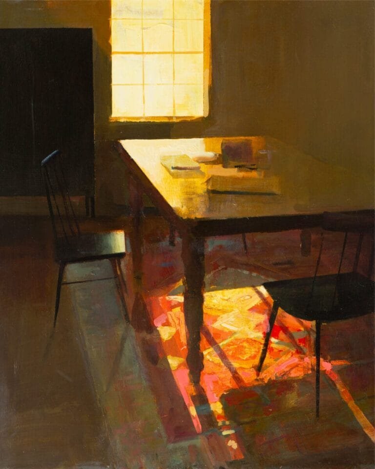 لوحة من الضوء الناعم على طاولة الطعام