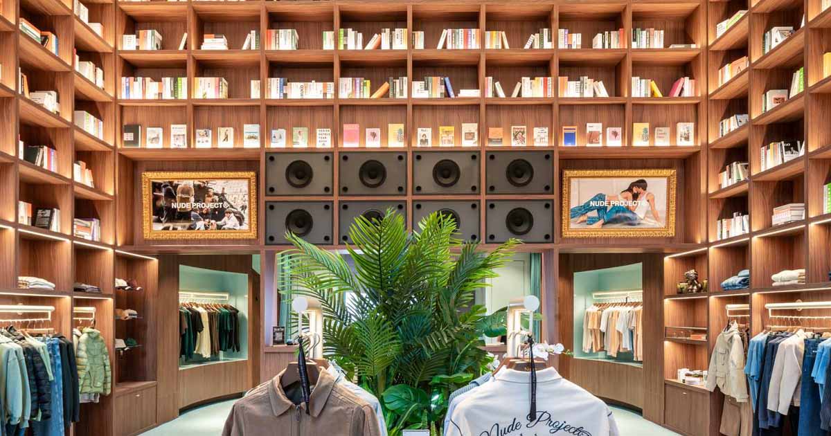 19-Foot-High Wooden Bookshelves And A DJ Booth For A New Streetwear Store