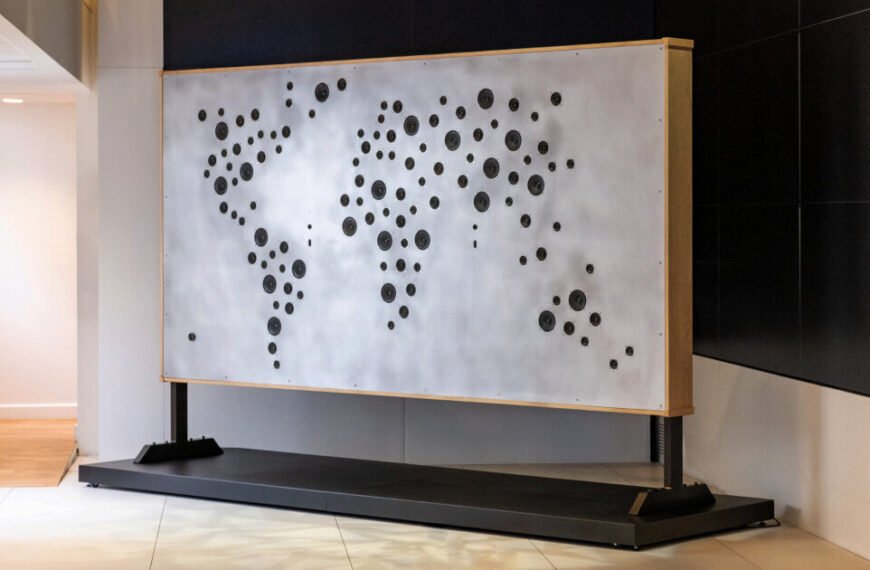 yuri suzuki creates world map with speakers for google's office