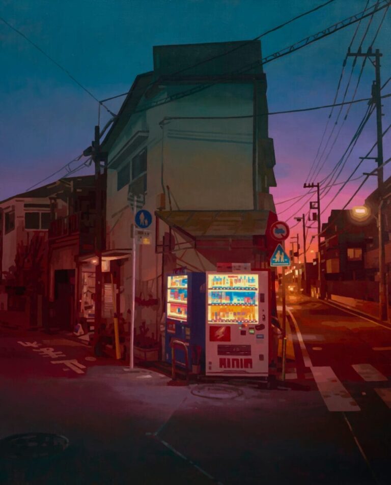 vending machine lights illuminate a dark street