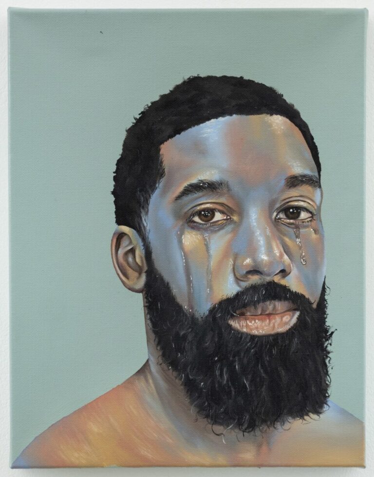 صورة رسم زيتية لوجه رجل أسود ملتح