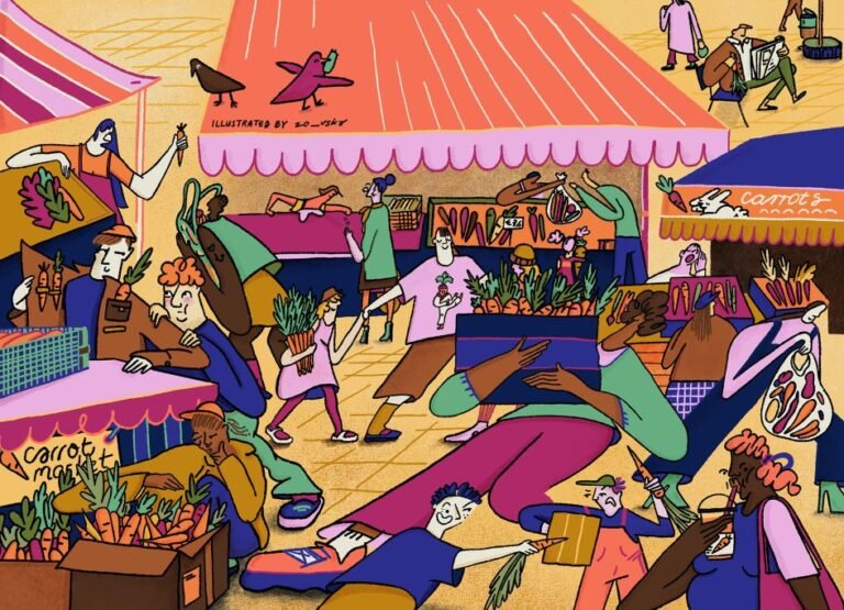 Quirky, exaggerated, theatrical – the human form is a playground for illustrator Zosia Bońkowska 27 For the carrot issue of Rebel Roots magazine.