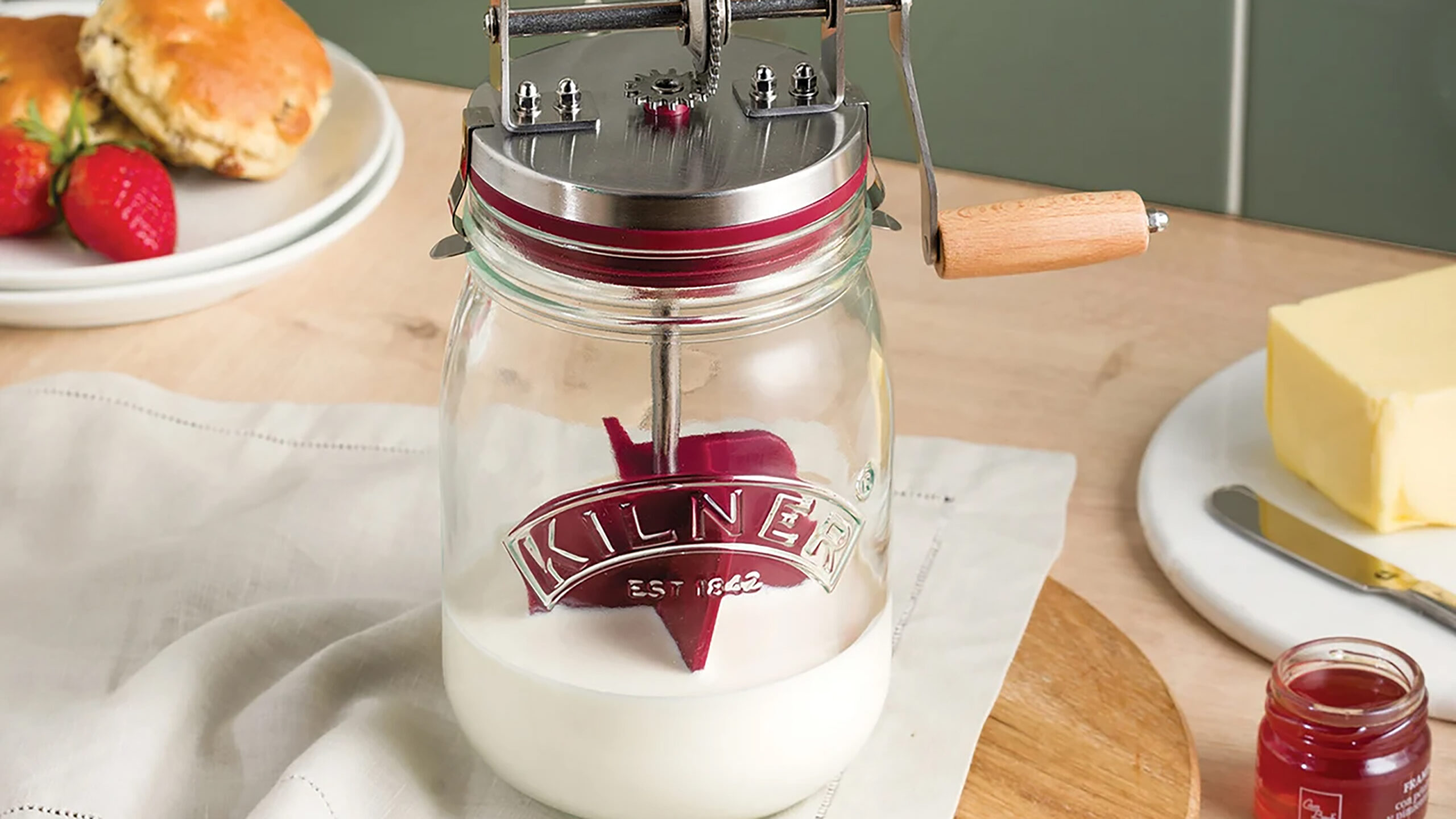 Kilner Butter Churner on a worktop