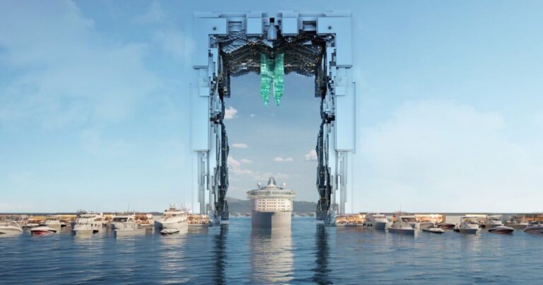 تقدم Neom's The Line مع استاد في Sky & Marrored Marina
