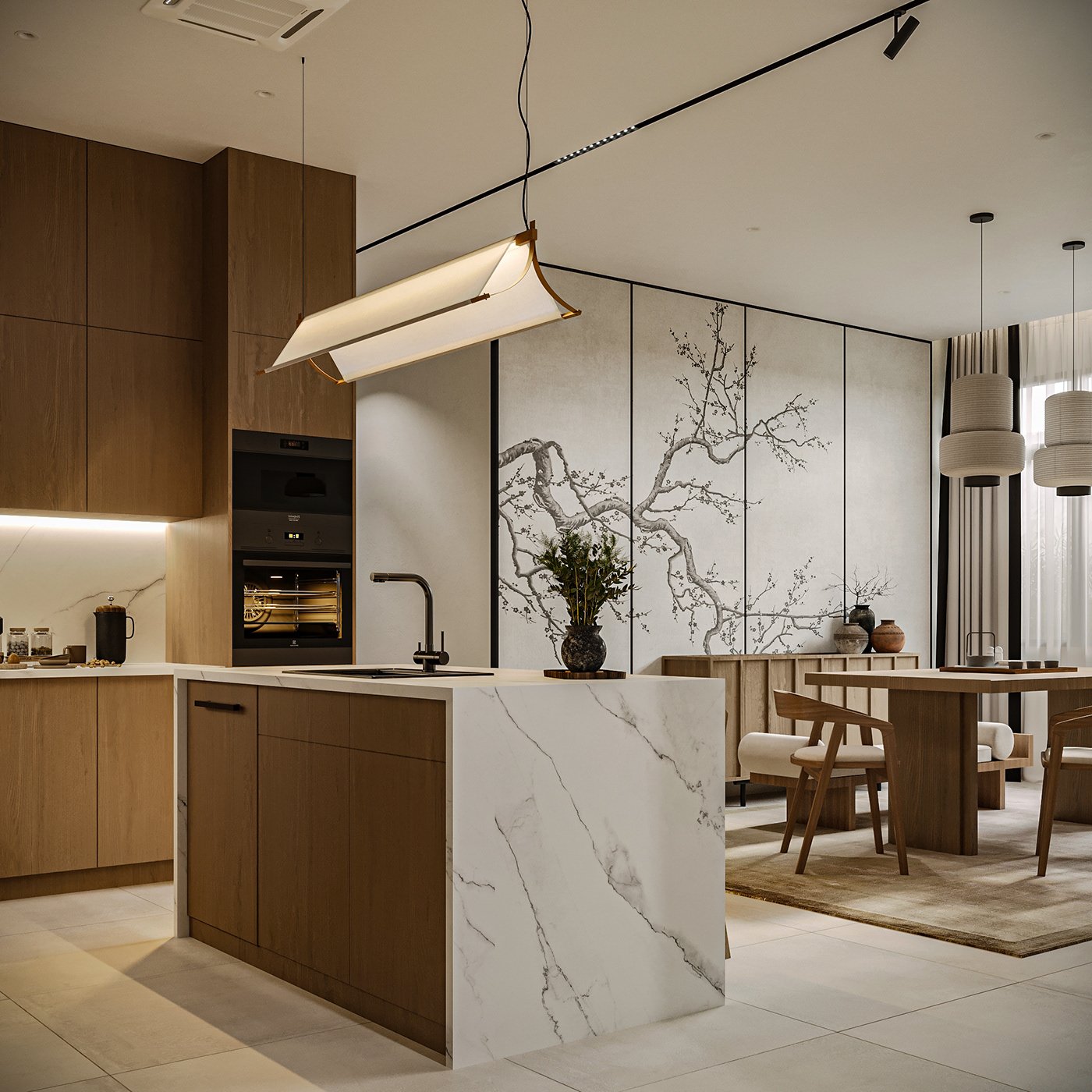 marble and wooden island