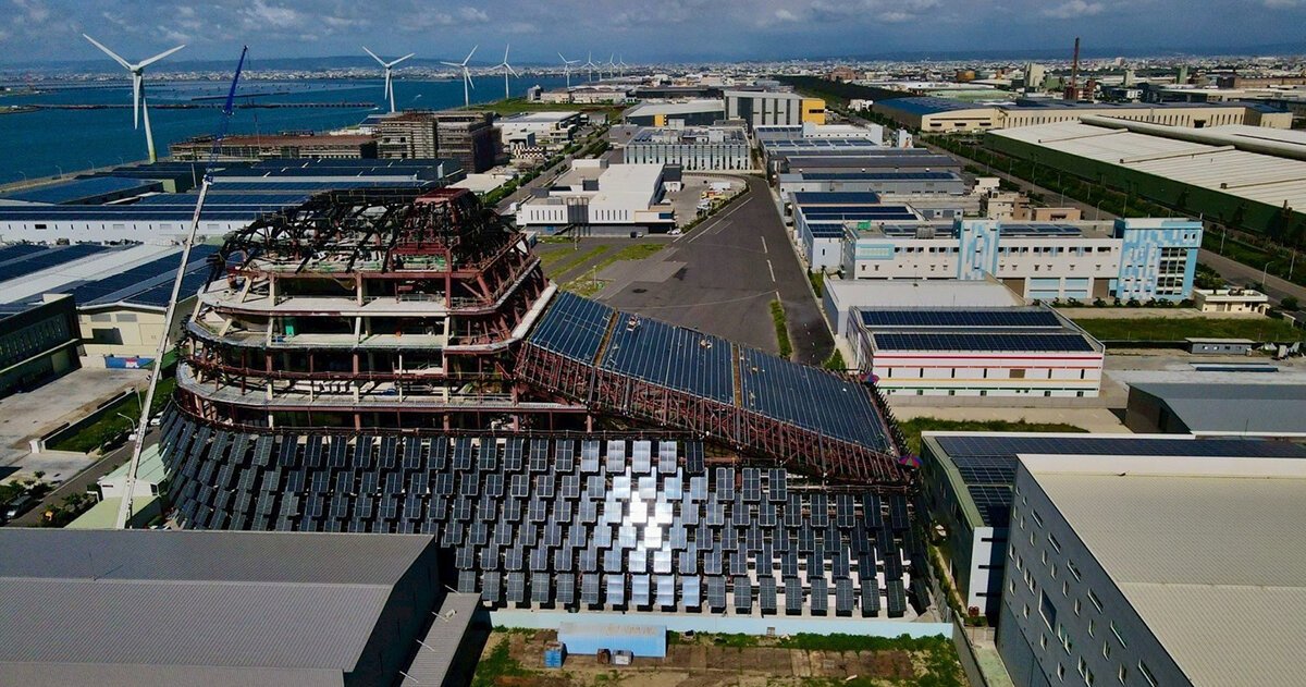 solar panel skin takes shape as MVRDV's sun rock tops out in taiwan