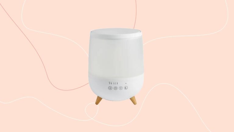Dunelm humidifier on a pink background