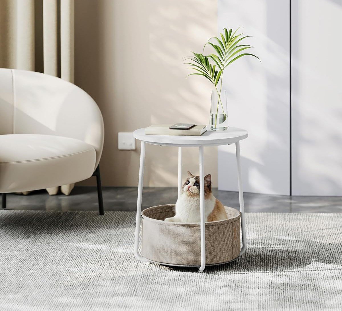 end table with fabric basket