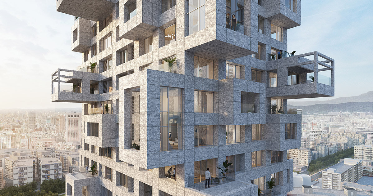 MVRDV plans vertical puzzle of shifting volumes over taipei, taiwan