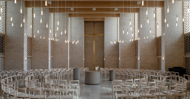henning larsen builds brick church in denmark as open pavilion