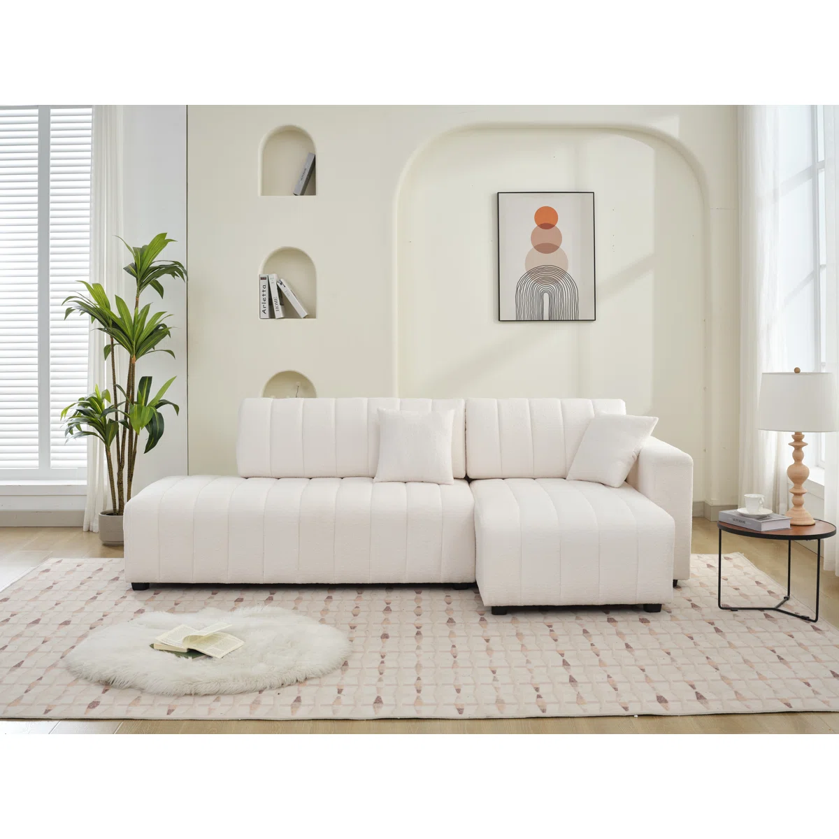 ivory ribbed sectional sofa