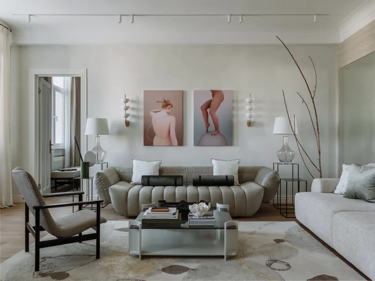 living room with statement art