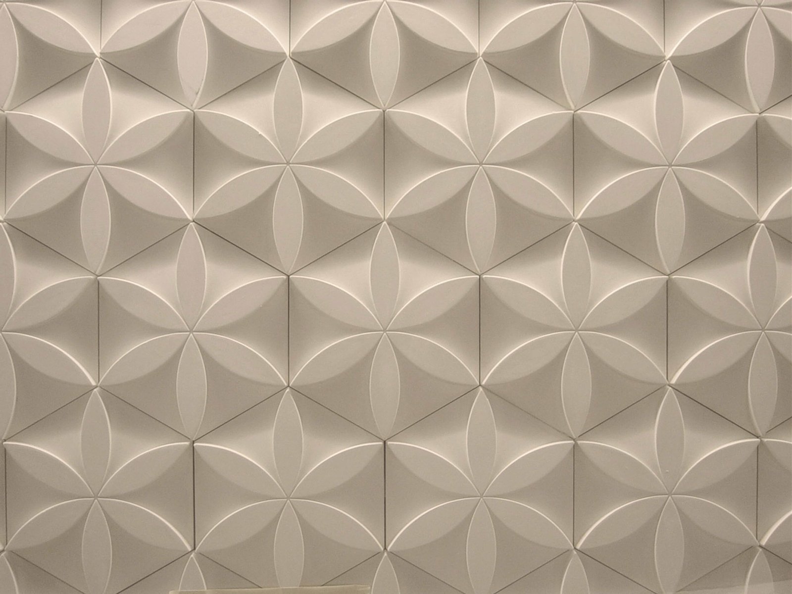 Hexagonal wall cladding featuring a raised petal-pattern relief design