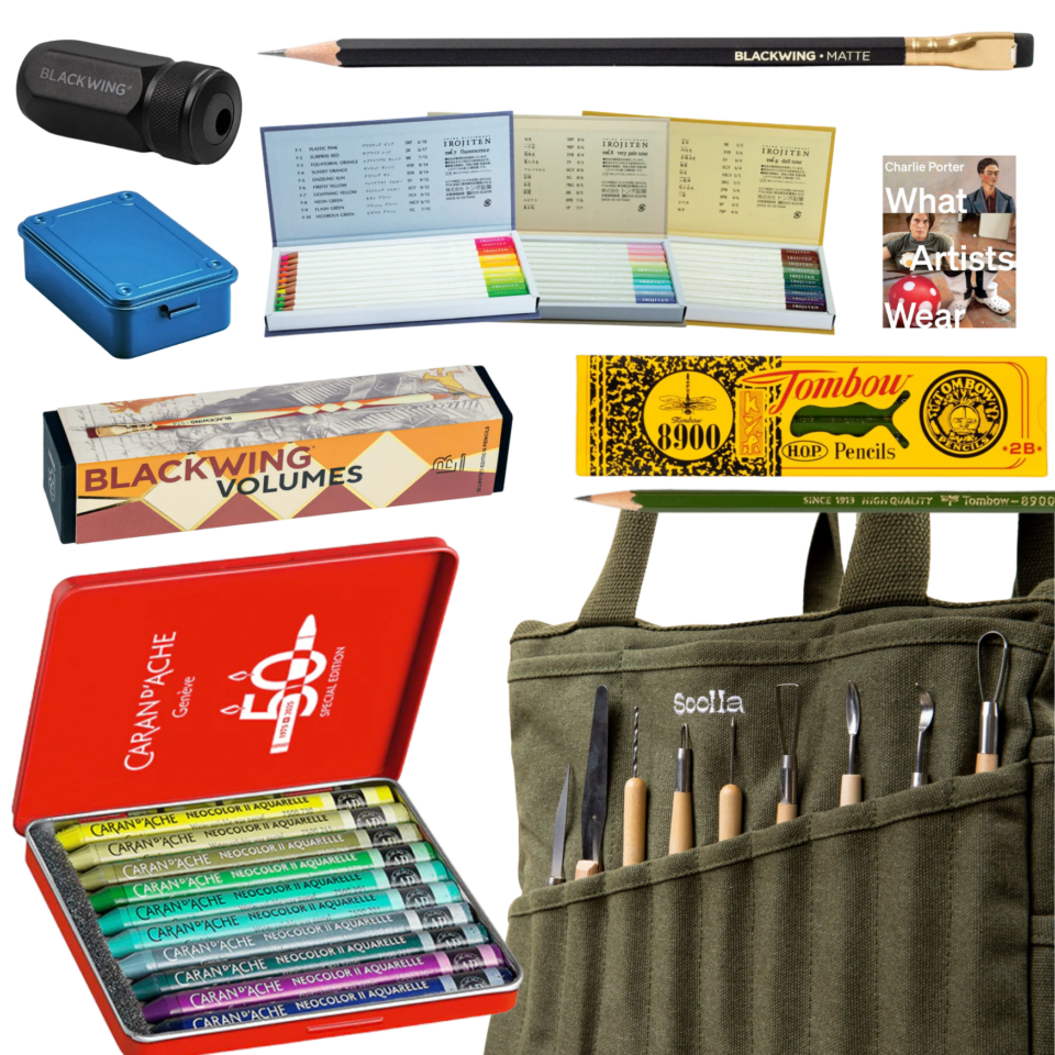 مجموعة من منتجات وأدوات الفنان المختلفة