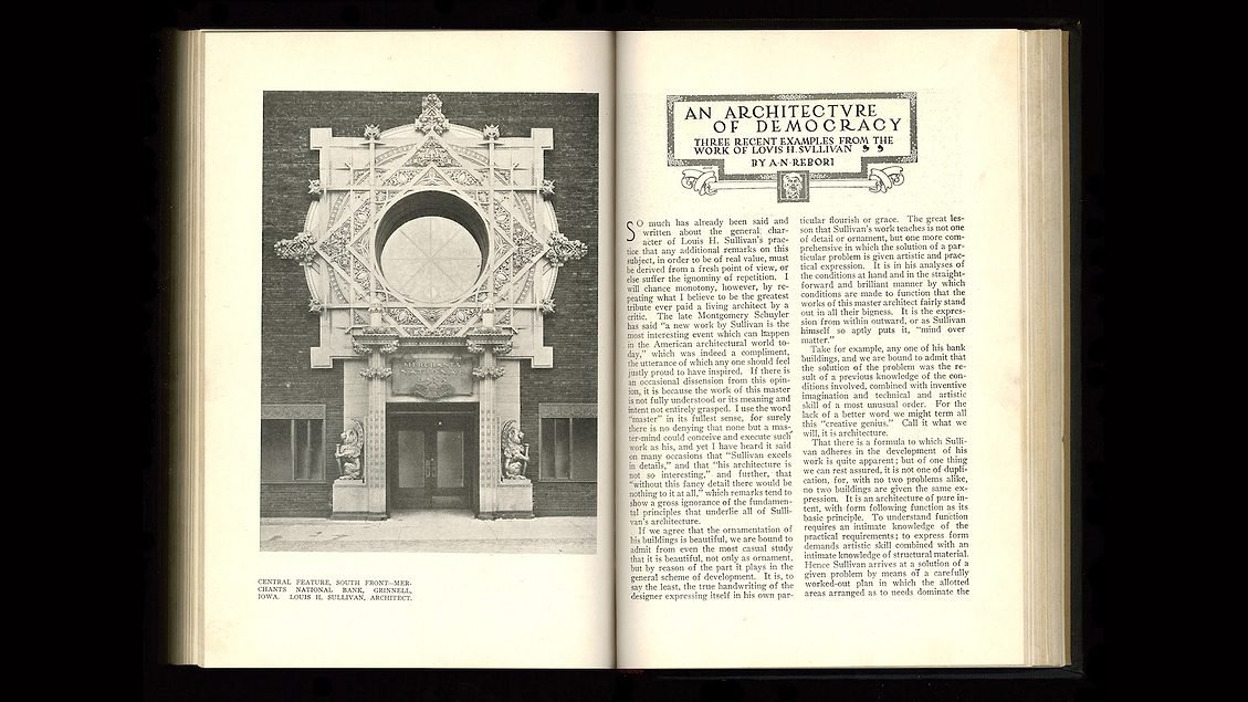From the RECORD Archives: ‘An Architecture of Democracy: Three Recent Examples from the Work of Louis H. Sullivan' 1 From the RECORD Archives: ‘An Architecture of Democracy: Three Recent Examples from the Work of Louis H. Sullivan'