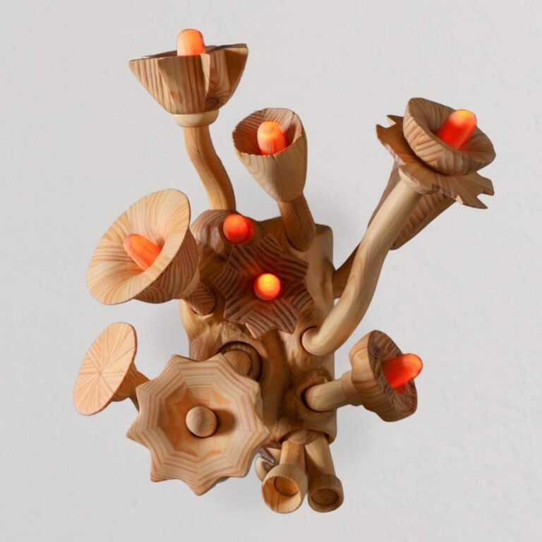 a sculptural wood bouquet night light