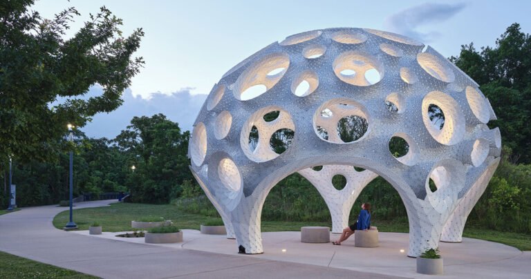 mimicking a glowing moonrise, this pavilion by THEVERYMANY lands in chattanooga