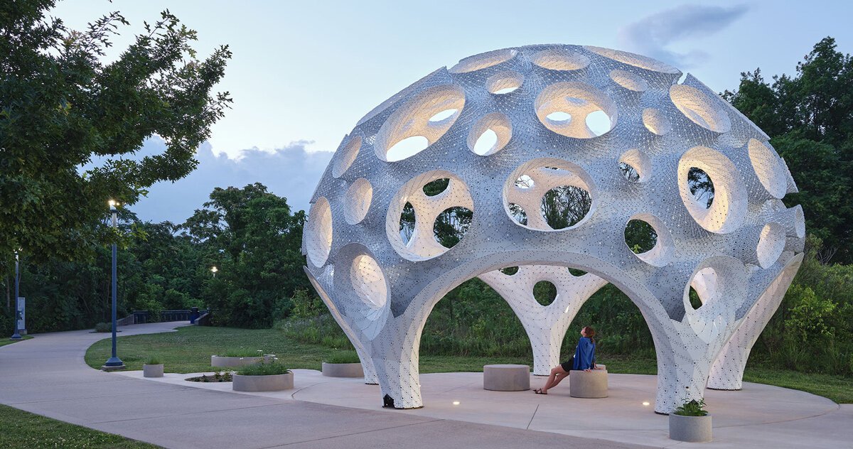 mimicking a glowing moonrise, this pavilion by THEVERYMANY lands in chattanooga