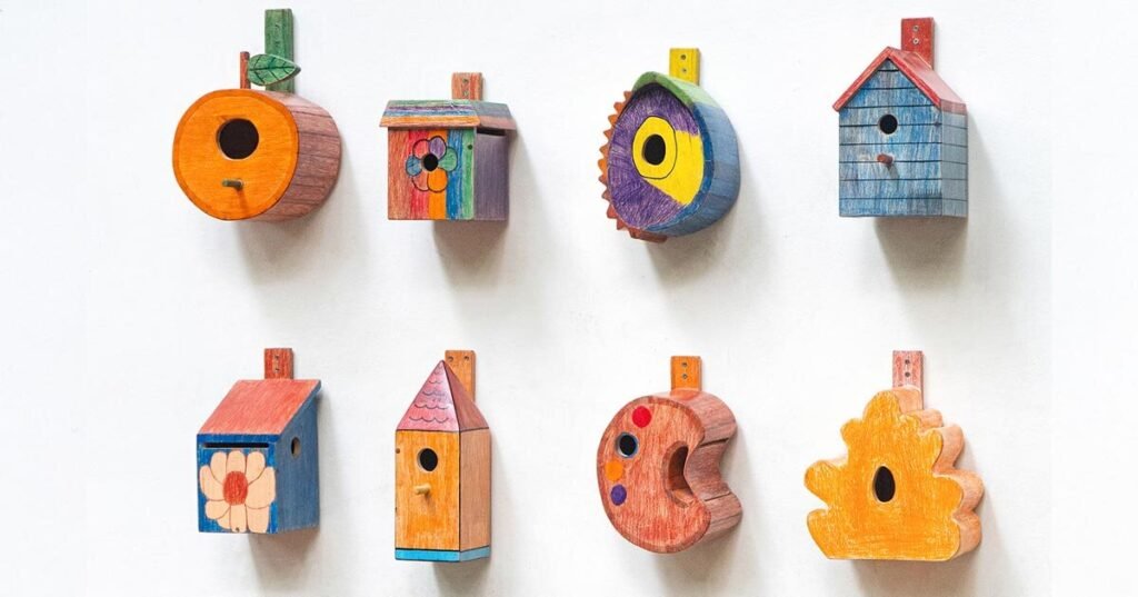 sculptural birdhouses emerge from children’s imagination