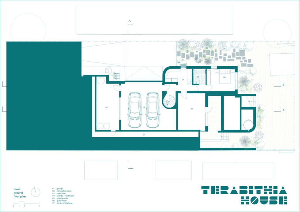 The floor plans show how Terabithia House steps down a steep Sydney site while maximising views, light, and functionality.