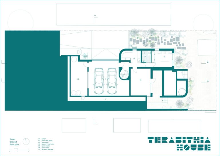 The floor plans show how Terabithia House steps down a steep Sydney site while maximising views, light, and functionality.