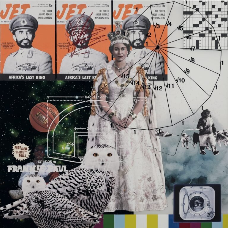 a collage with images of owls, crosswords, jet magazine, queen elizabeth and more