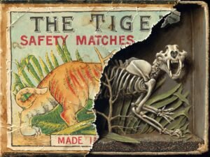 Trompe-L’œil Paintings by Jason Limon Reveal a Hidden Skeletal World 2 a trompe leoil painting by Jason Limon of a torn illustration of a tiger revealing a skeleton