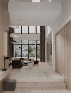 Warm Wood Tones and Double Height Minimalist Luxury 8
