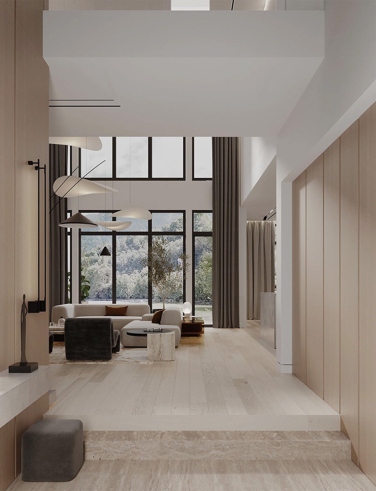 Warm Wood Tones and Double Height Minimalist Luxury 8