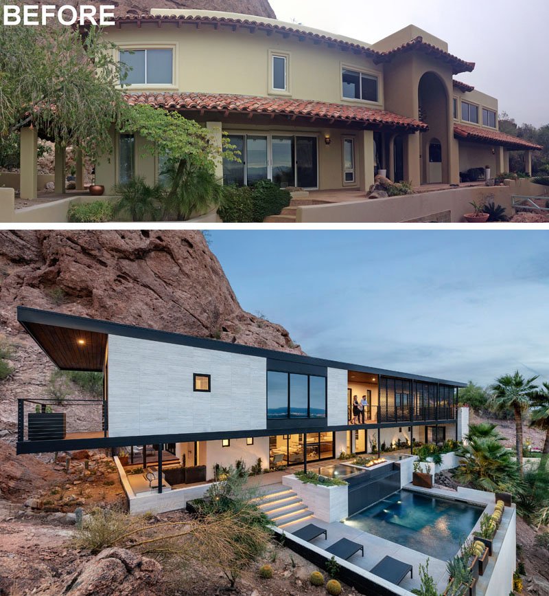 A Spanish Colonial Revival house in Phoenix gets a dramatic transformation by The Ranch Mine. Explore Red Rocks, a contemporary Camelback Mountain residence designed around desert views, indoor/outdoor living and modern architecture.